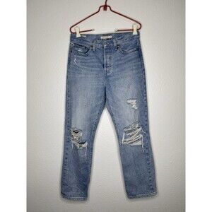 Levis Women's 'Wedgie' Straight Premium Denim Jeans Distressed Light Wash Sz 28
